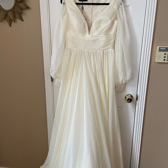 Bridess Ivory Women’s Sheer Long Formal Dress Long Split Sleeves Size 10 - Picture 11 of 16